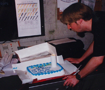 The cake says : We so horny, we miss you long time.  Props guys going away party in Florida.