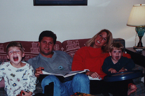 Trey, Russ, Faith, and Alex being their cooky selves in my mom's living room.